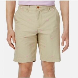 Tommy Hilfiger Men's Pink Flamingo Print Shorts, Khaki, Size 34 embroidered